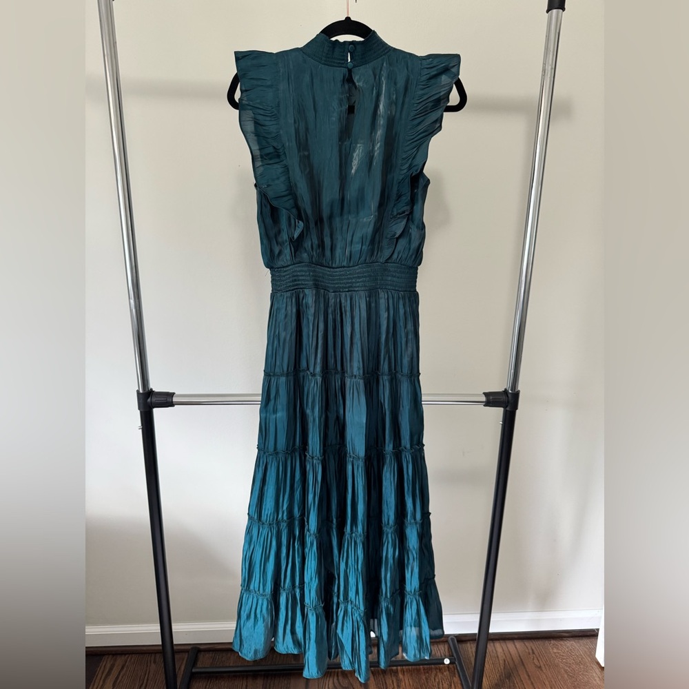Lulu's Take a Glance Emerald Green Tiered Mock Neck Midi Dress - Size M - Picture 3 of 5